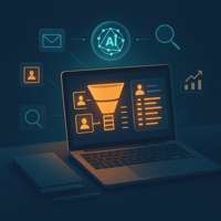 Illustration d'un agent IA automatisant la prospection commerciale : recherche de prospects, lead scoring et relances