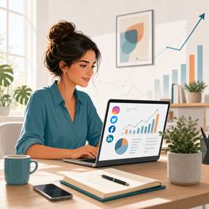 Community manager freelance analysant ses tarifs et sa croissance d'activité sur ordinateur portable