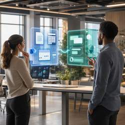 Illustration professionnelle comparant deux interfaces IA pour le choix entre Copilot et ChatGPT en entreprise